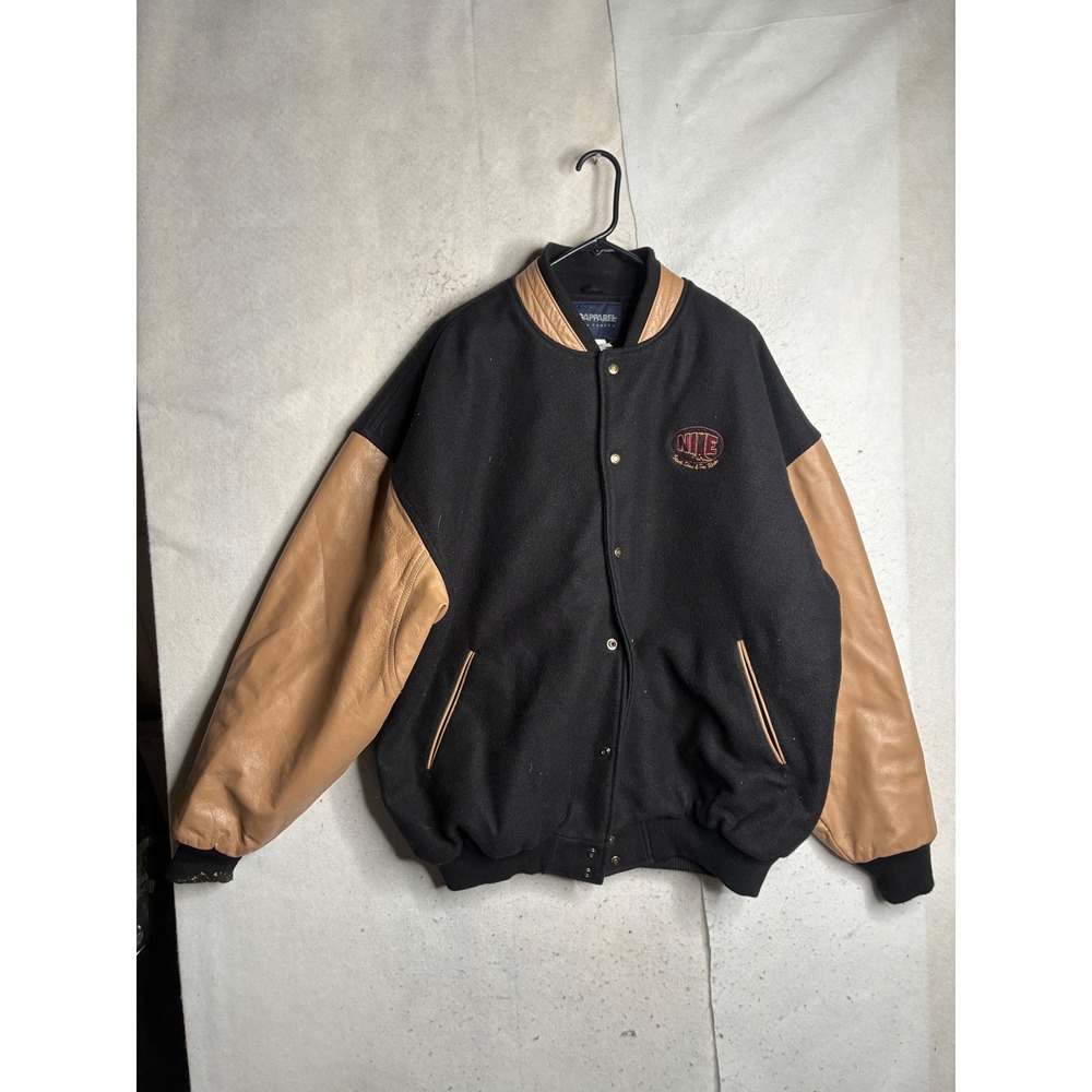 MWG Apparel NILE Stock Show Rodeo Varsity Jacket Wool Leather Black Tan Mens XLT